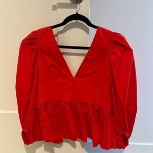 Red V-cut blouse